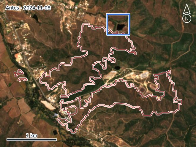 Imagen satelital del sector antes del fuego destacado