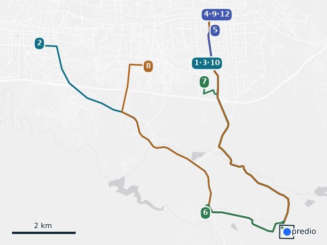 Mapa de las rutas por camino del predio a cada servicio
